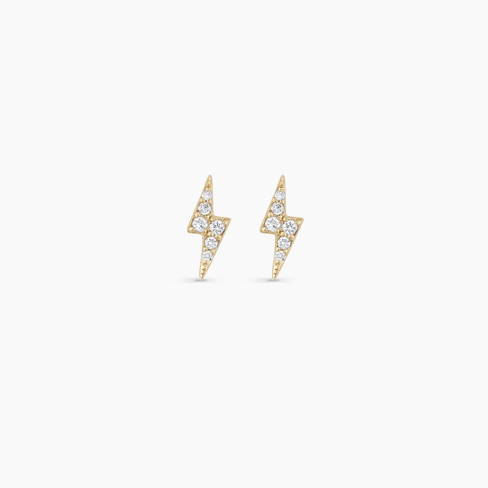 Gorjana solid 14k Gold and real Diamond Lightning Bolt Earrings Studs